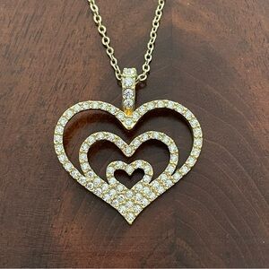 Vintage Nolan Miller Gold Tone & Pave Crystal Heart Pendant Necklace, 16” - 18”